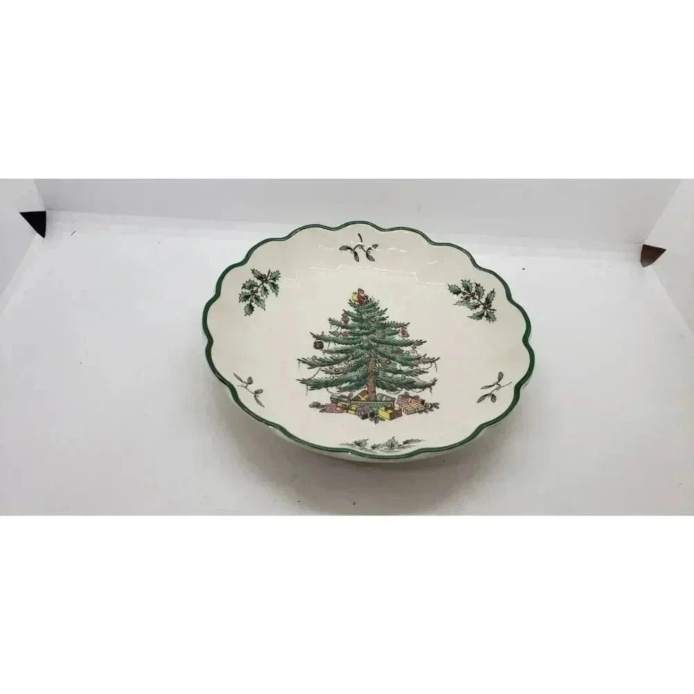 Vintage SPODE Christmas Tree bowl Dish Scalloped edge Decor Gift Vanity